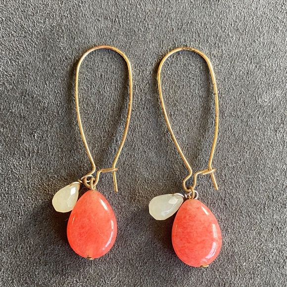 Handmade Jewelry - Coral and Cream Drop Earrings handmade antique gold brass